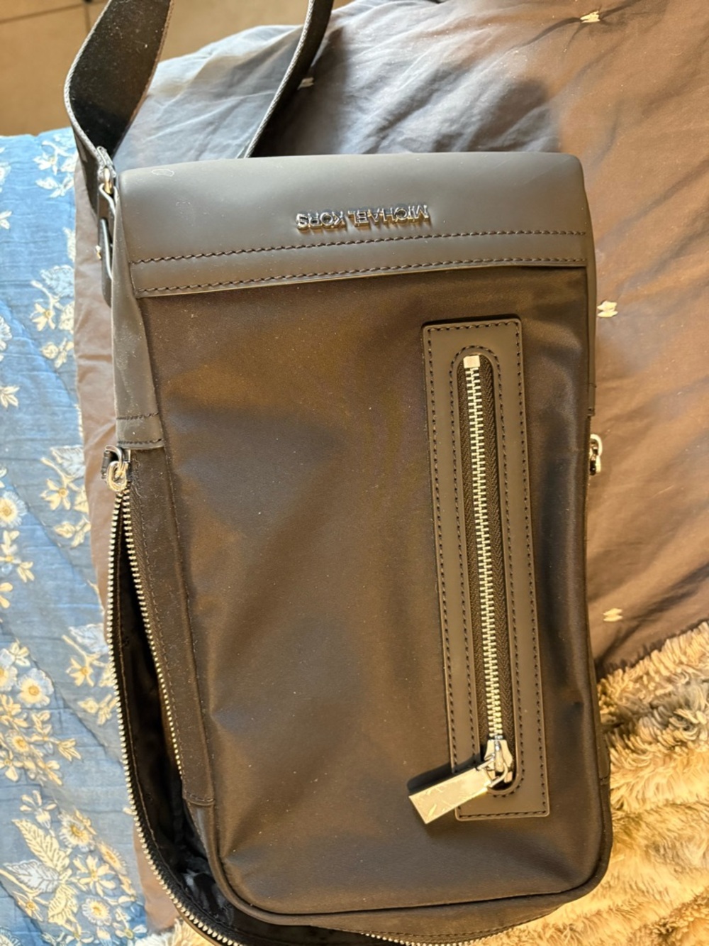 Michael Kors Black Men's Messenger Bag with Silver-Tone Zipper